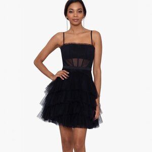 NWT Betsy & Adam Black Corset Tulle Short Dress | Size 12